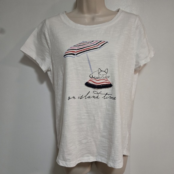 Talbots Tops - Talbots Size M White Cotton French Bulldog On Island Time Beach Tee T-shirt